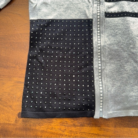 Belldini Black and Gray Stripe Zip Up Mock Neck Knit Sweater Petite Small PS - Picture 7 of 12